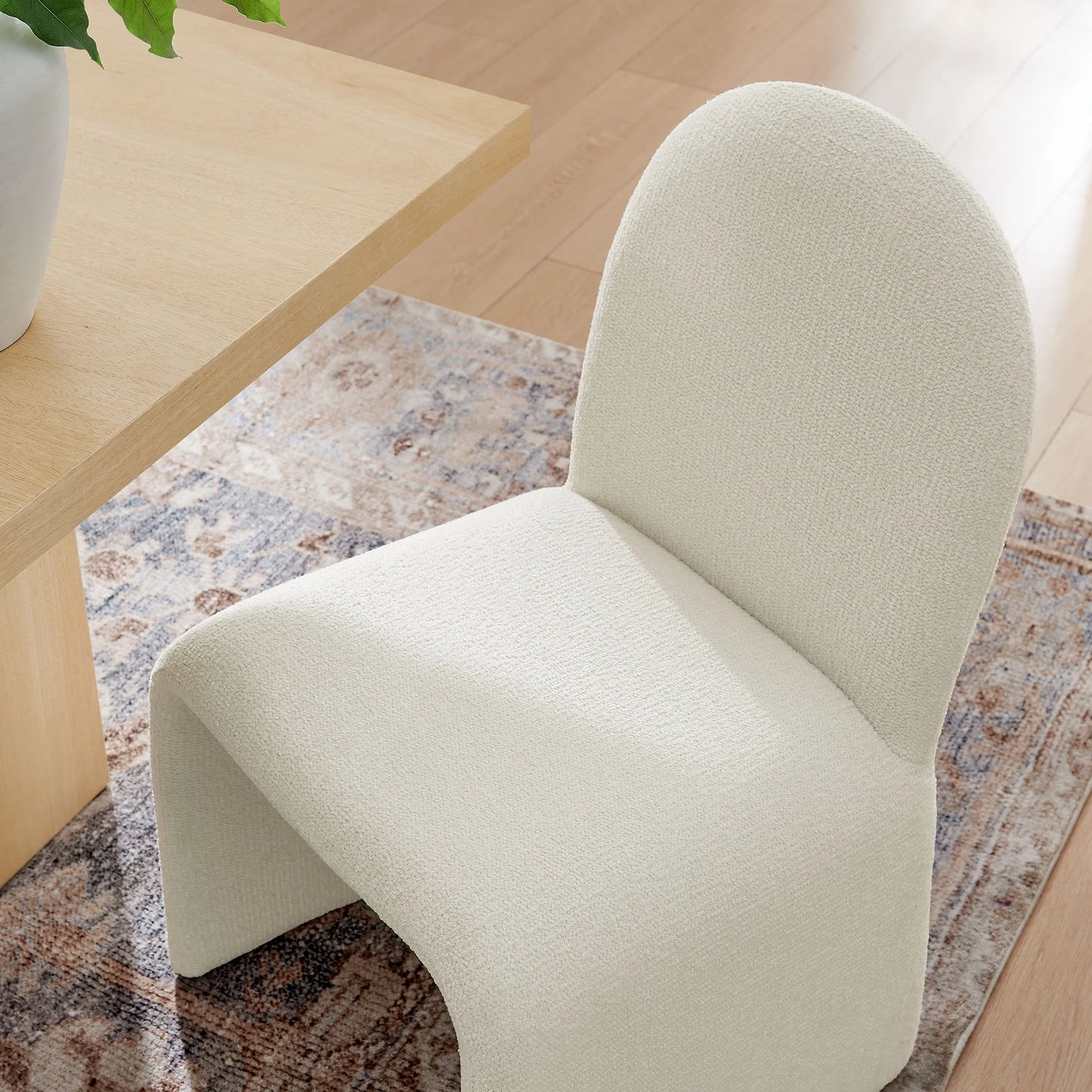 Junia Boucle Upholstered Arch Armless Dining Chair in Cream