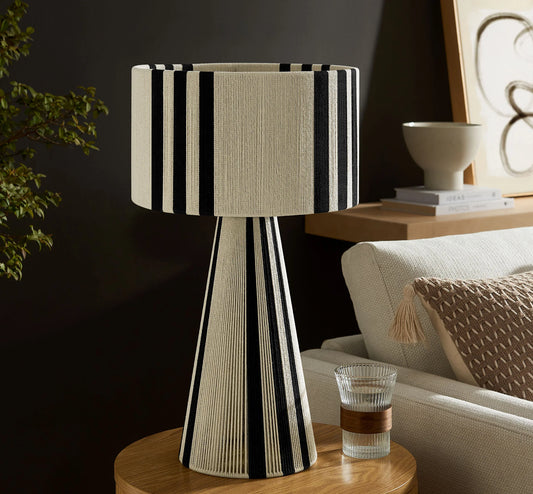 Gia Handwoven Cotton Thread Striped or Plain Table Lamp in Black