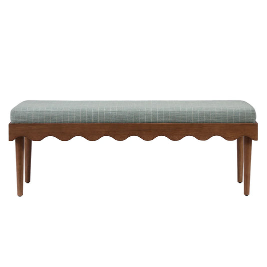 Mirette Scalloped Edge Striped Accent Bench in Spa Blue Stripe