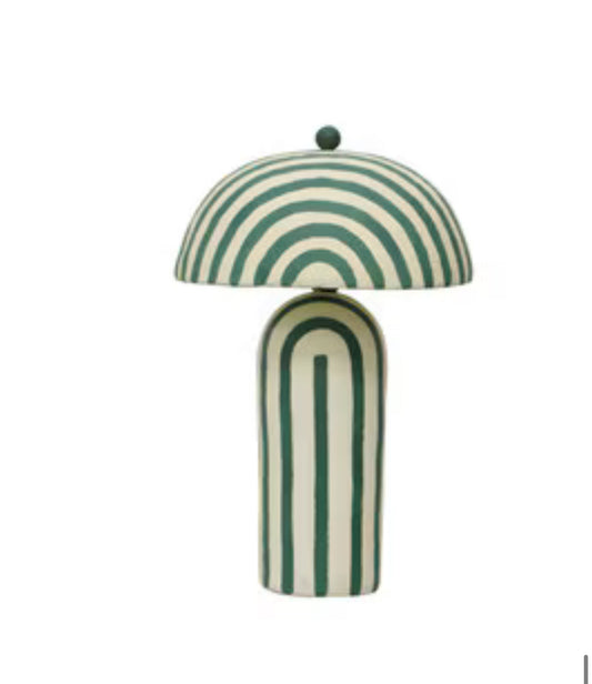 Maiori Dark Green Striped Papier Mache Table Lamp