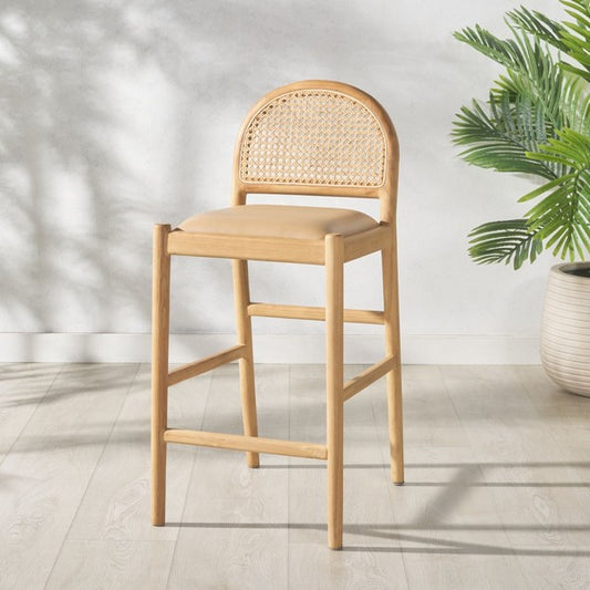 Laylie Rattan And Leather Counter Stool