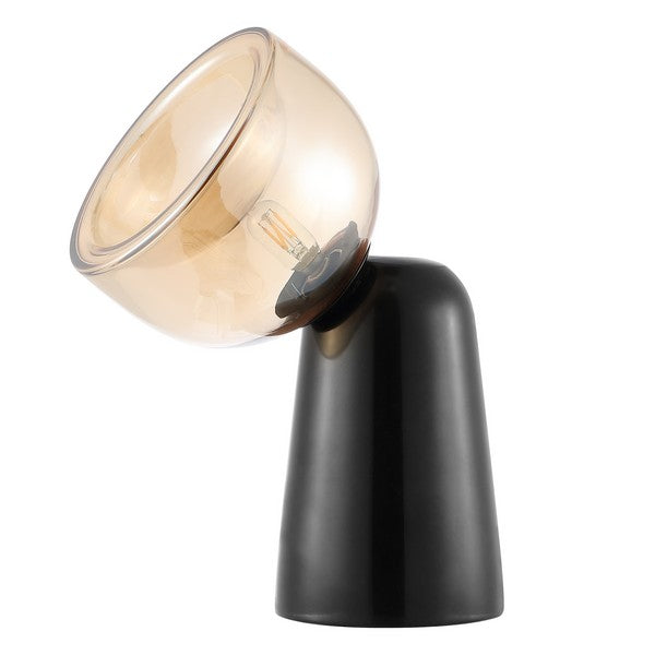 OMARA 13 INCH AMBER / BLACK MARBLE GLASS / MARBLE TABLE LAMP