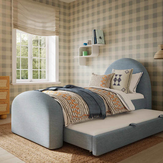 Moon Chambray Blue Performance Chenille Twin Trundle Bed