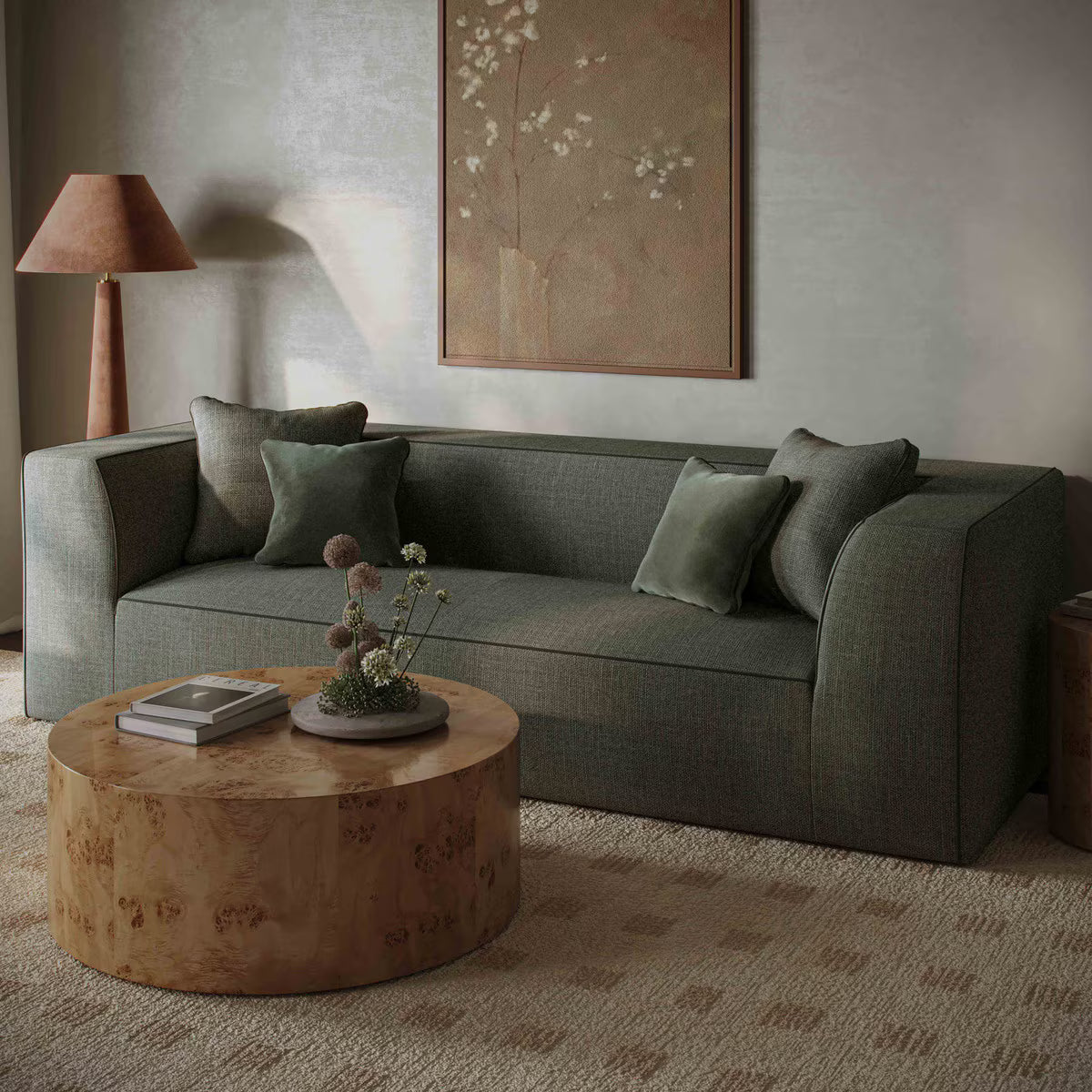 Tristine Olive Green Upcycled Basketweave Sofa