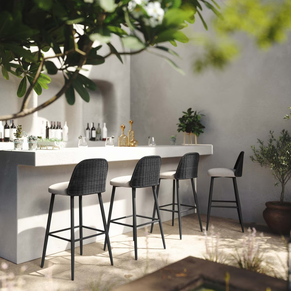 Alexa Rattan Performance Fabric Barstool