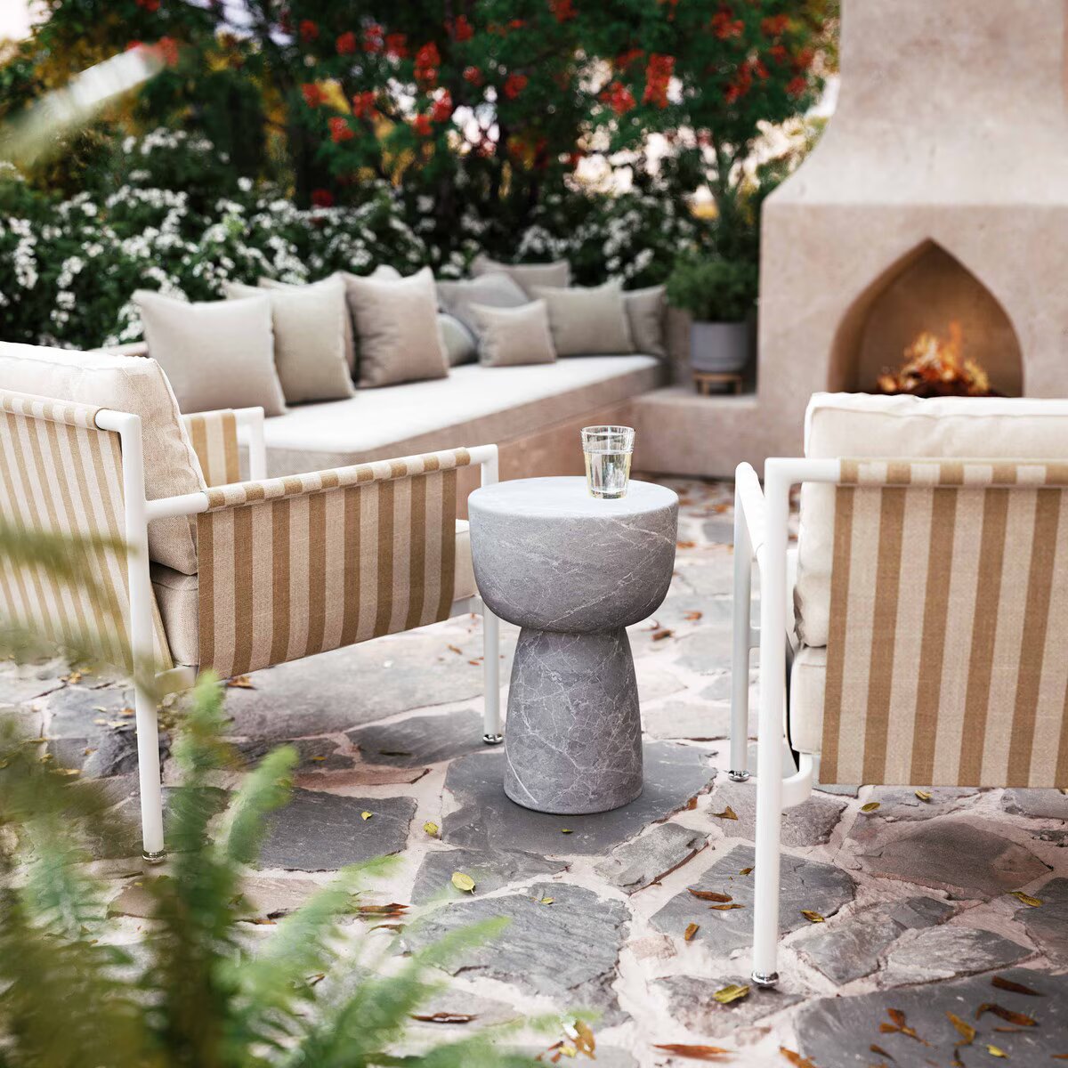 Charra Faux Travertine Indoor/Outdoor Side Table