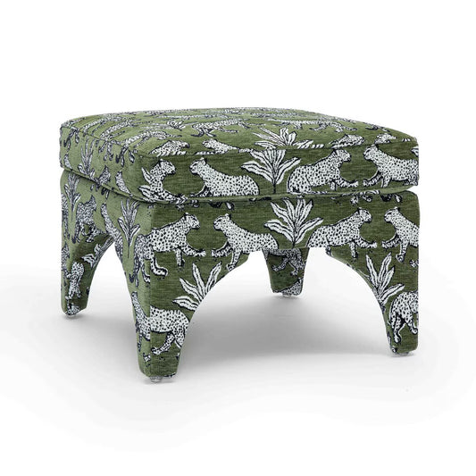 Raji Olive Green Leopard Jacquard Ottoman