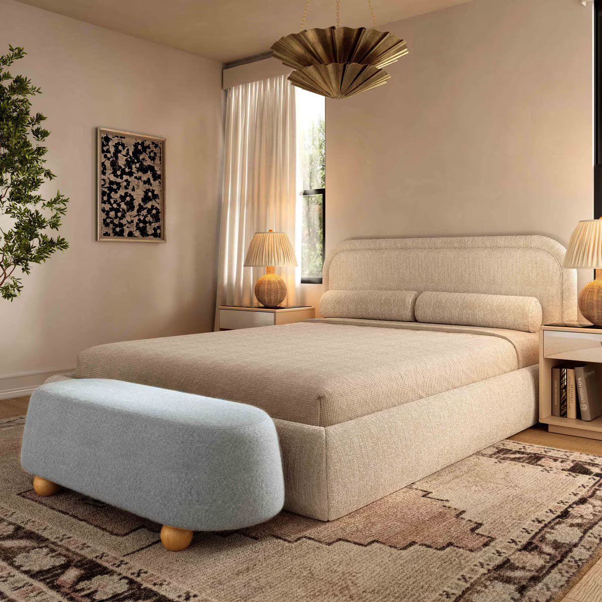Jaine Forest Green Loose Mohair Large Ottoman