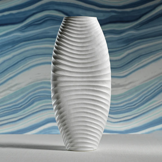 Toyama Rippled White Stoneware Vase