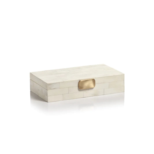 White Bone Design Box with Brass Knob