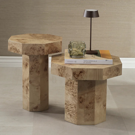 Burl Wood Octagon Side Table - Short