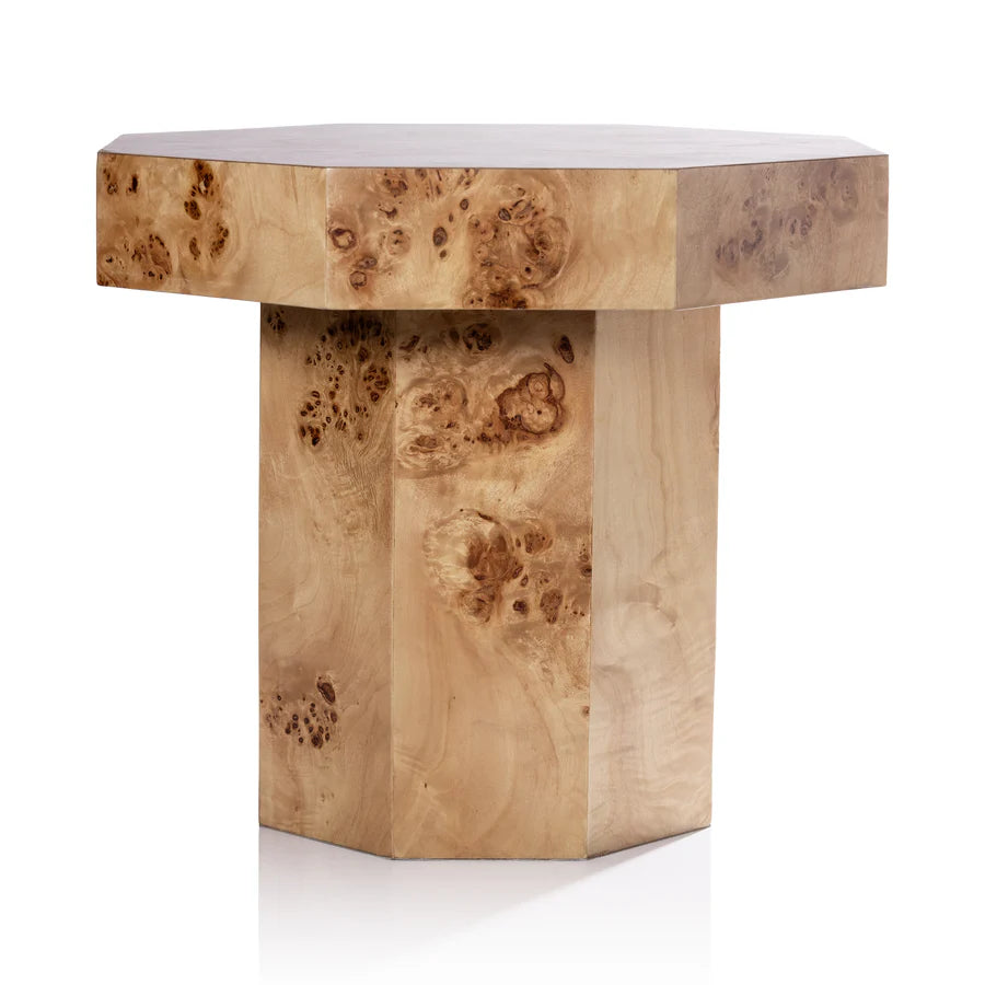 Burl Wood Octagon Side Table - Short