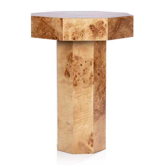 Burl Wood Octagon Side Table - Tall