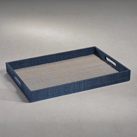 Houndstooth Raffia Tray - Navy Blue