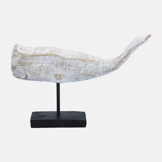 Resin, 8"H Whale On A Stand, White