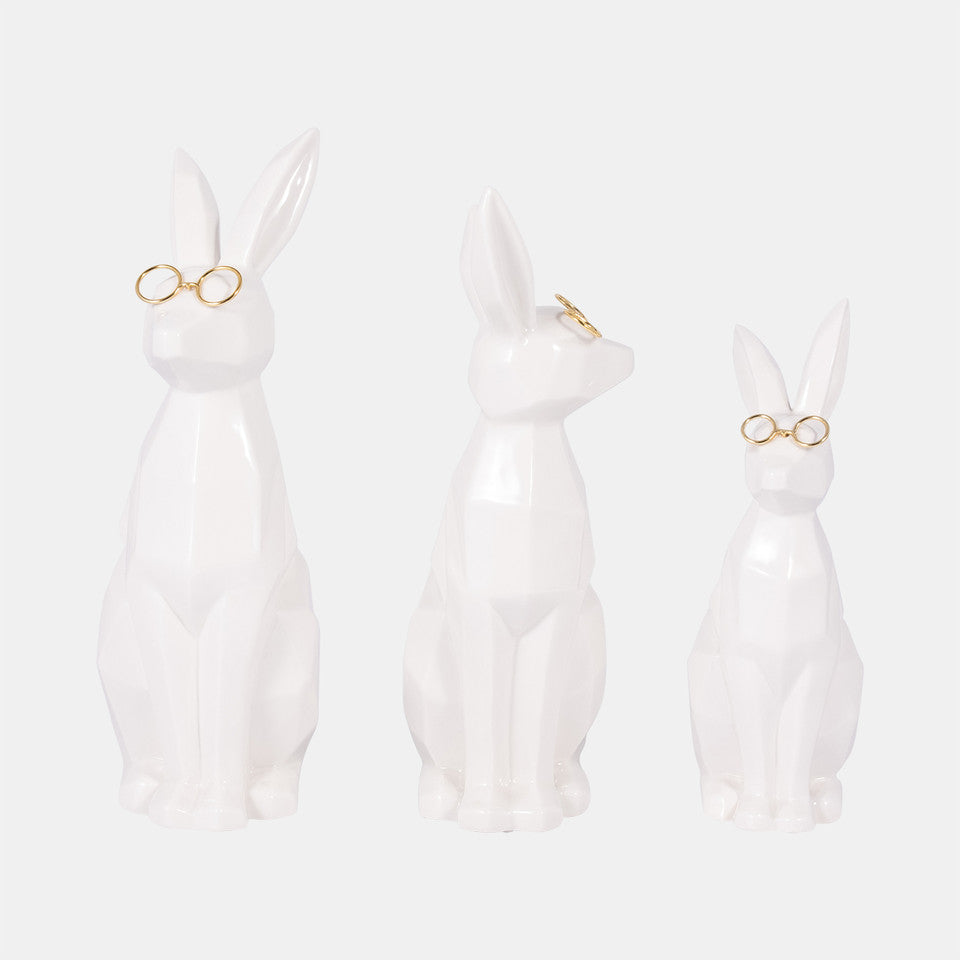 Cer, 11"H Bunny W/ Glasses, White/Gold
