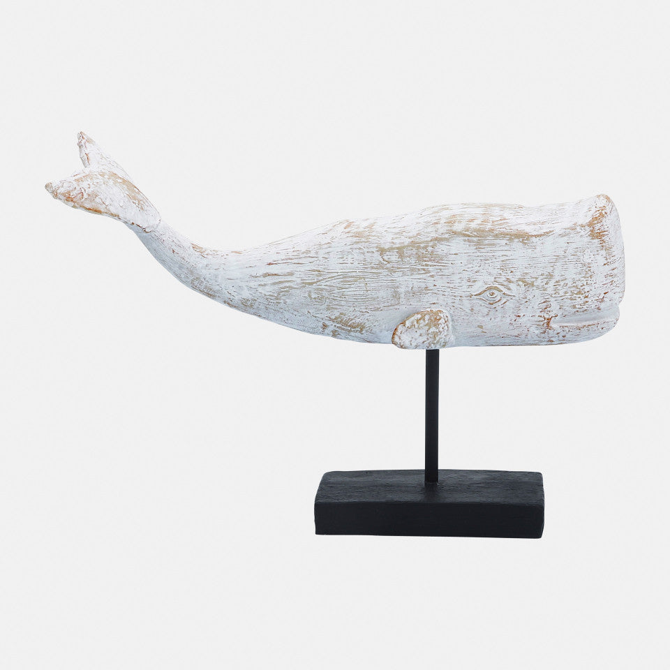 Resin, 8"H Whale On A Stand, White