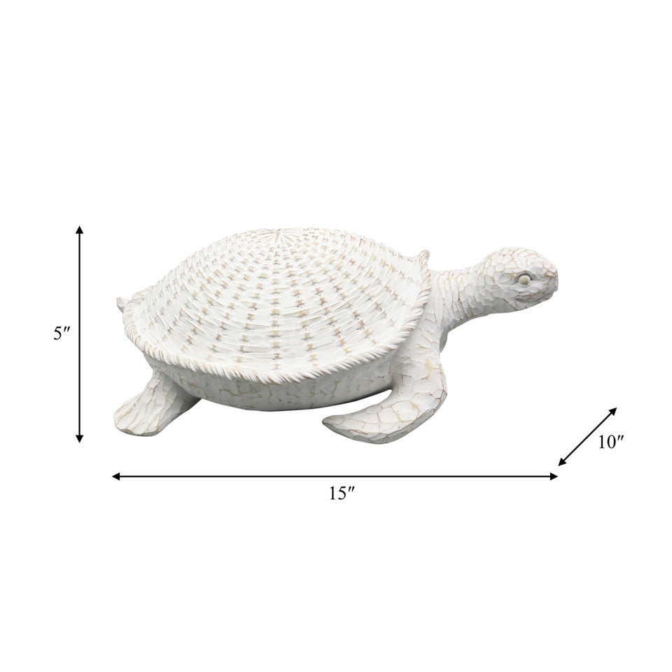 Resin, 15" Turtle Deco, White