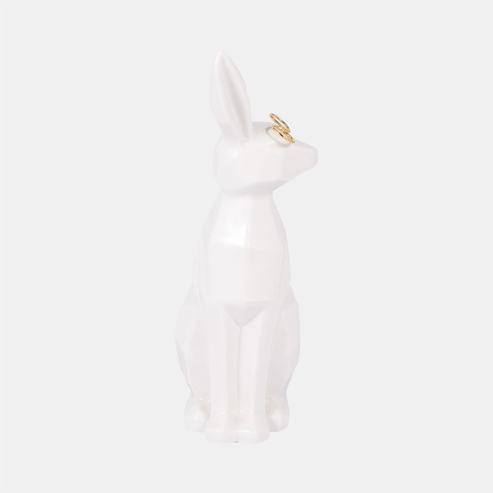Cer, 11"H Bunny W/ Glasses, White/Gold