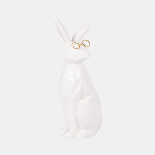 Cer, 11"H Bunny W/ Glasses, White/Gold