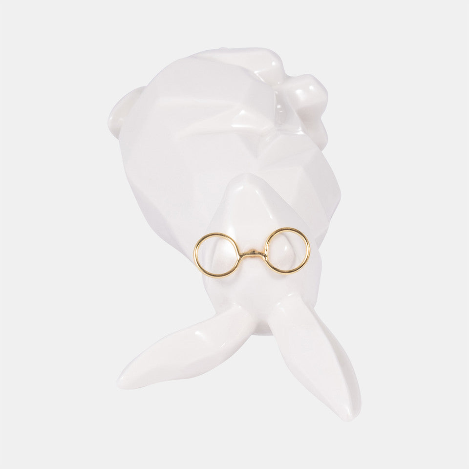 Cer, 11"H Bunny W/ Glasses, White/Gold