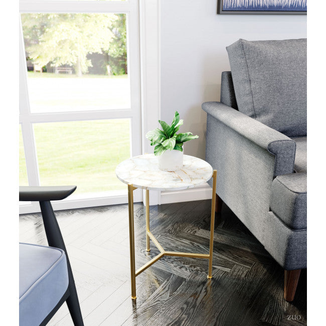 Haru Side Table White & Gold