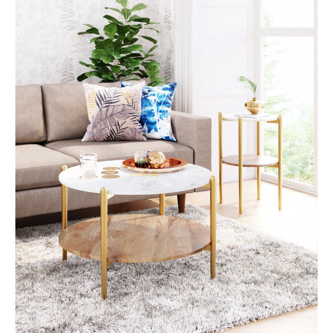 Mina Coffee Marble Table White & Gold