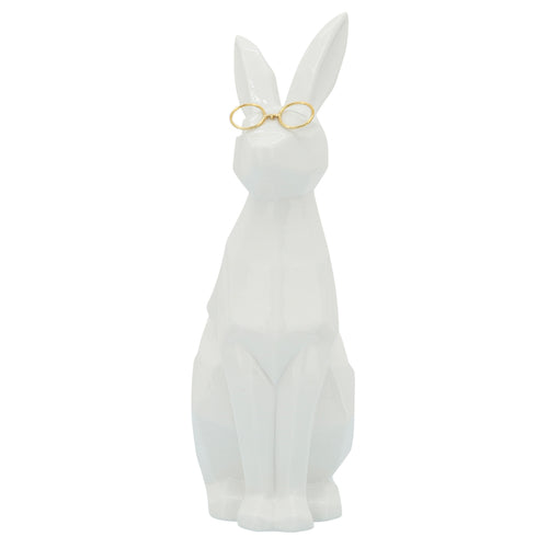 Cer, 11"H Bunny W/ Glasses, White/Gold