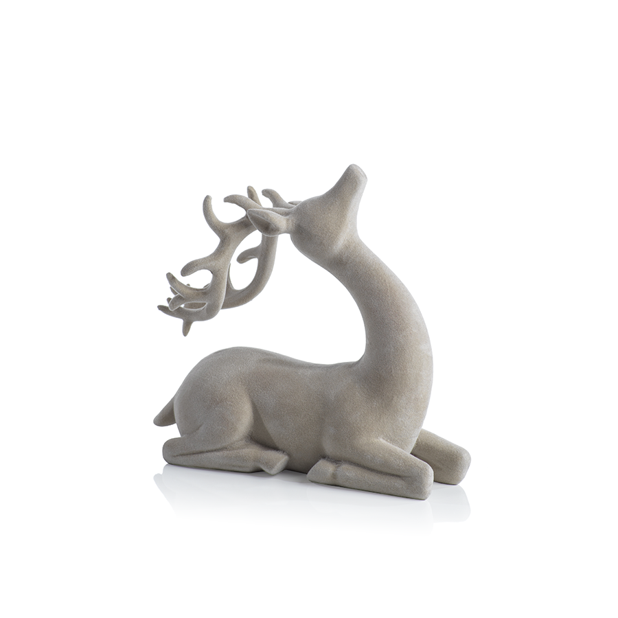 Flocked Decorative Sitting Deer - Natural
