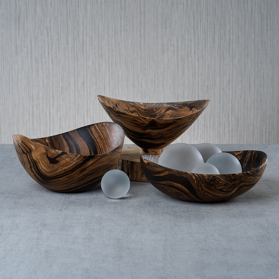 Mango Wood Marbleized Bowl - Shallow