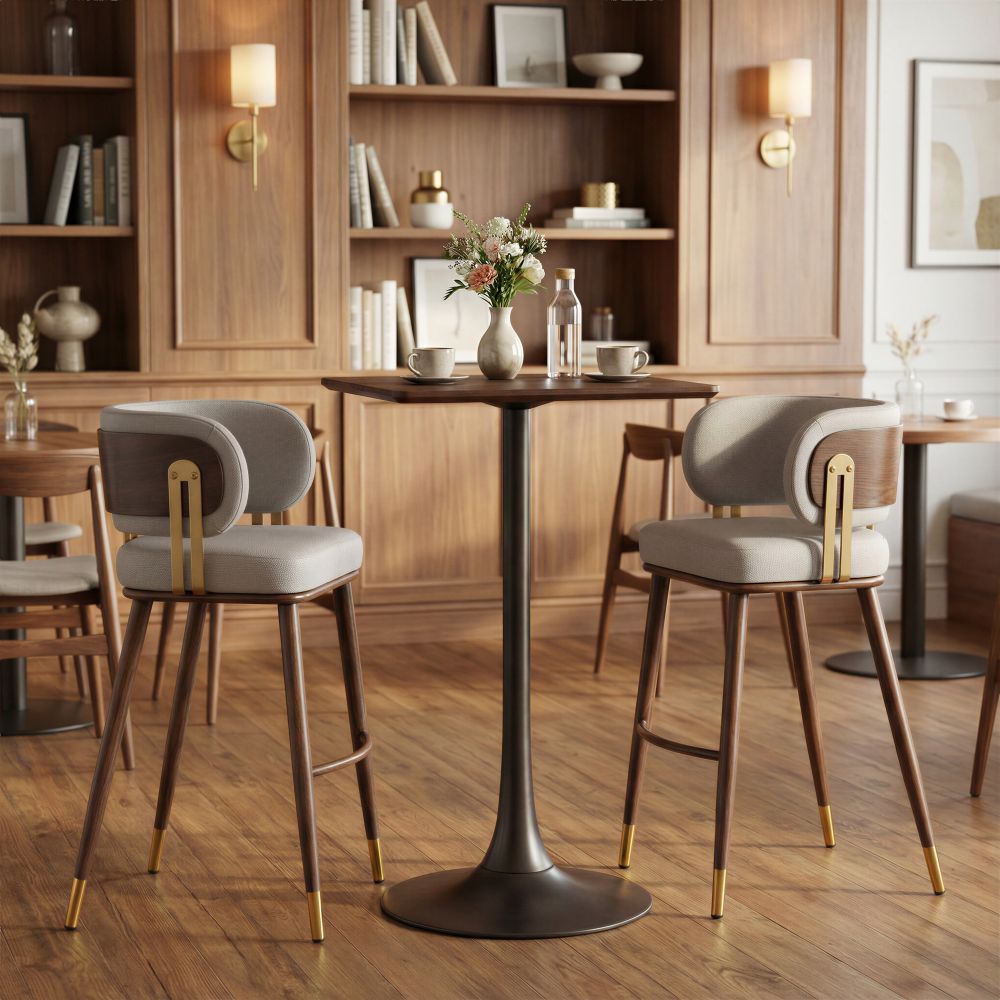 Brew Barstool Beige & Walnut