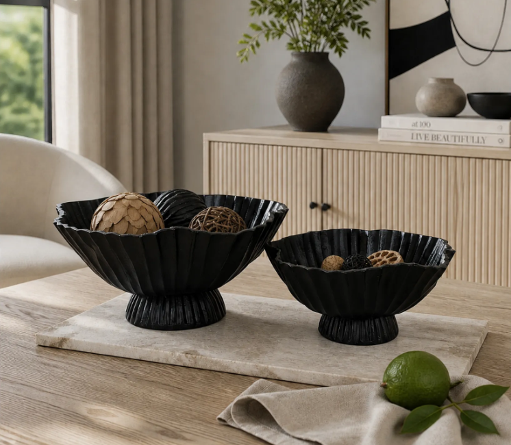BREEVALE SET OF 2 BLACK BOWLS 7 (IN)