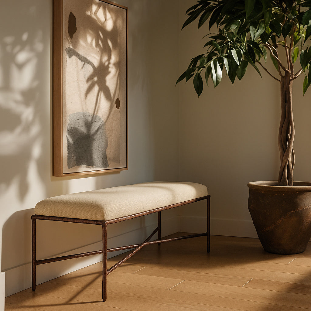 Valley Chenille Fabric Upholstered Bench