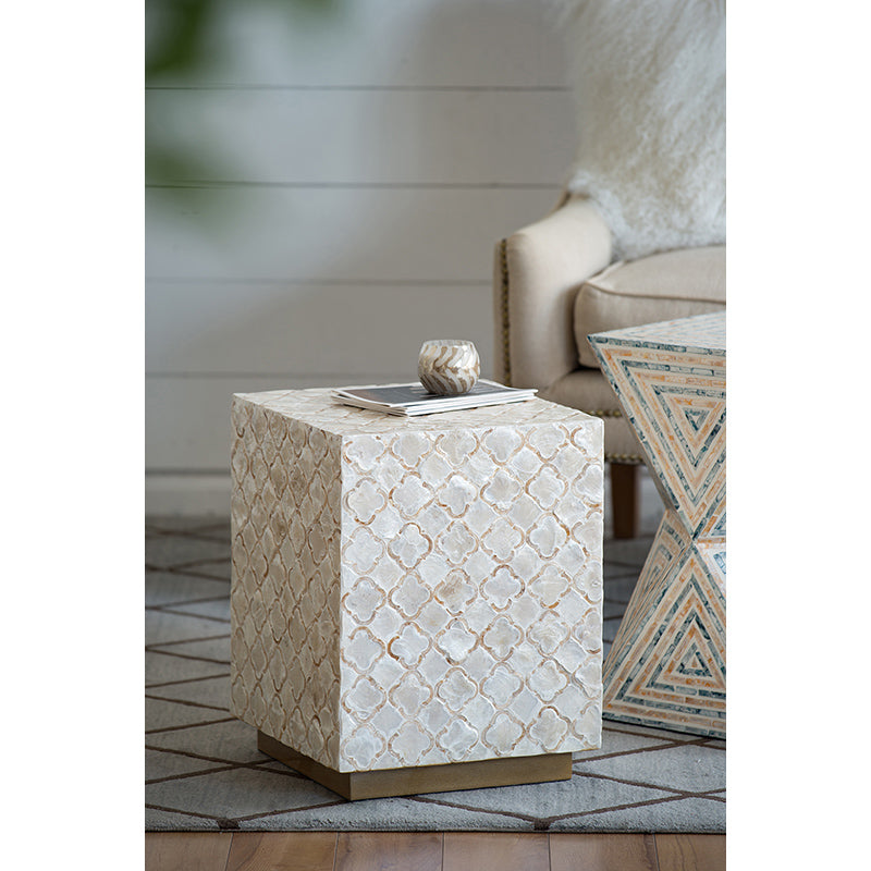 Capiz Stool, Square, Cream
