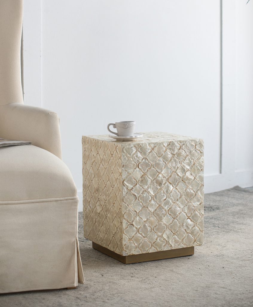 Capiz Stool, Square, Cream