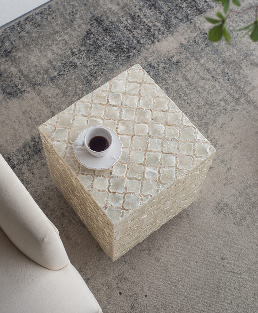 Capiz Stool, Square, Cream