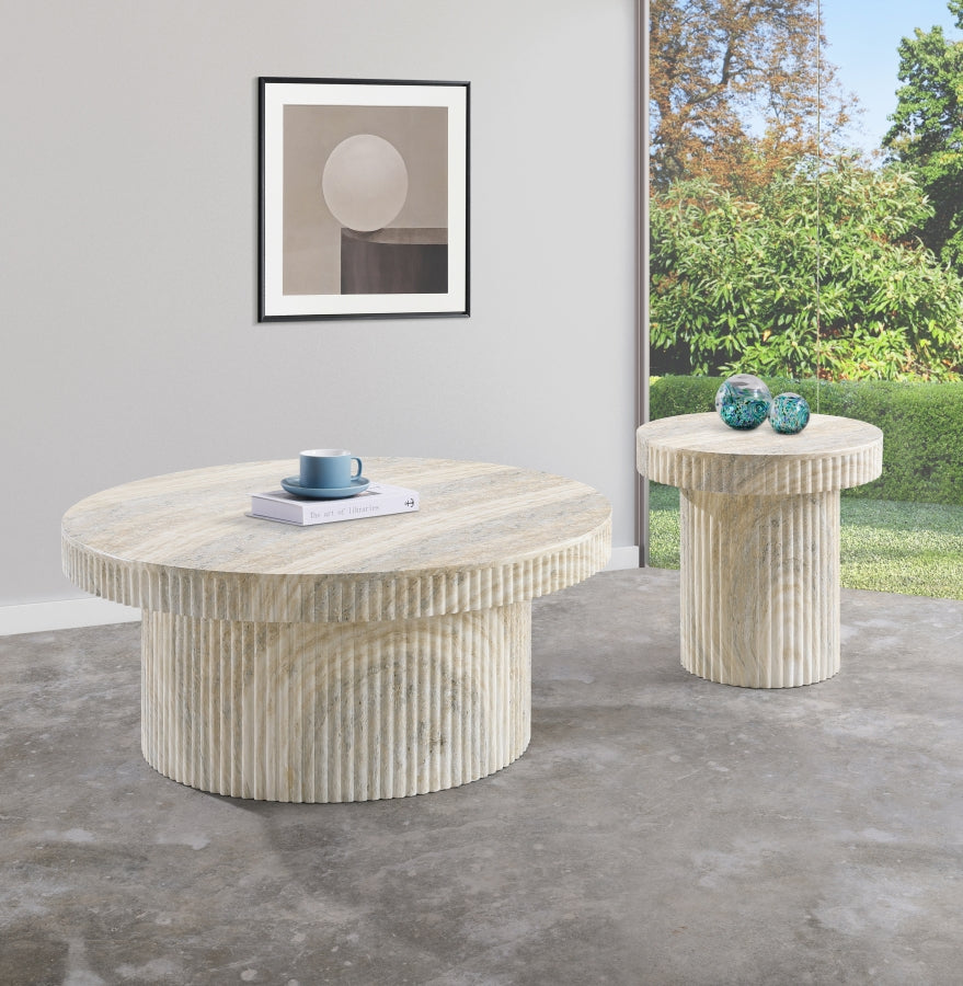 Legatto Travertine Finish Indoor/Outdoor Concrete End Table