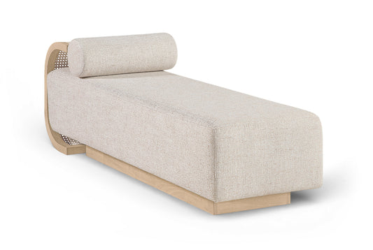 Zephyr Cane And Linen Textured Fabric Upholstered Chaise