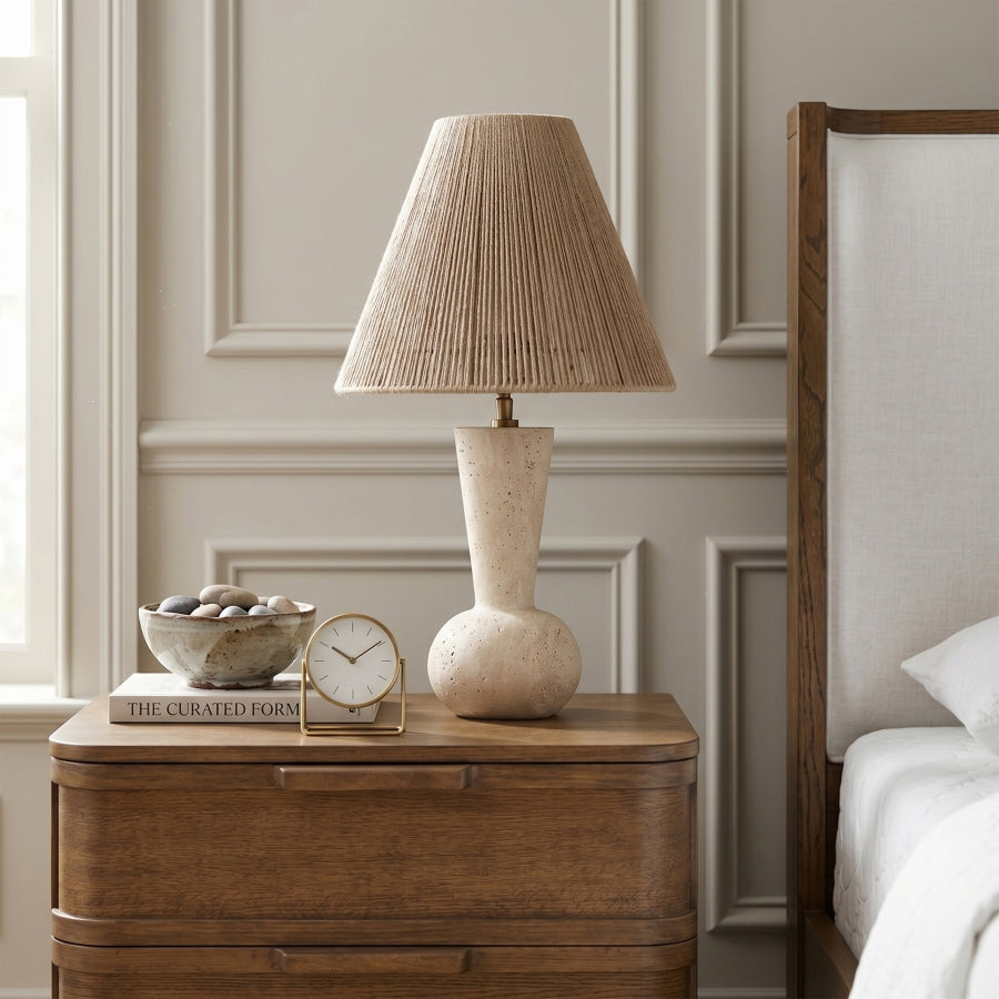 Lucente Travertine And Jute Table Lamp
