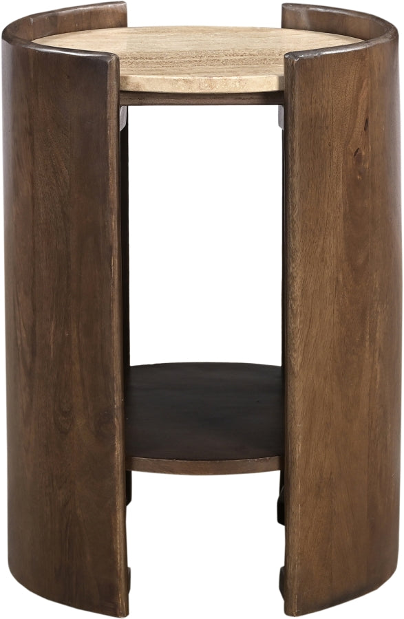 Solstice Travertine And Mango Wood End Table