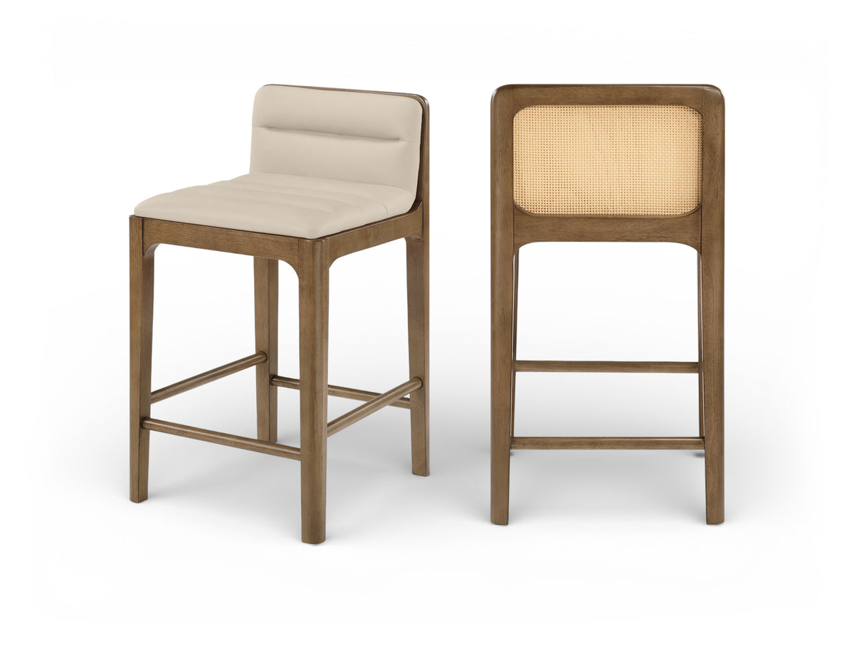 Ellis Cane And Vegan Leather Upholstered Counter Stool