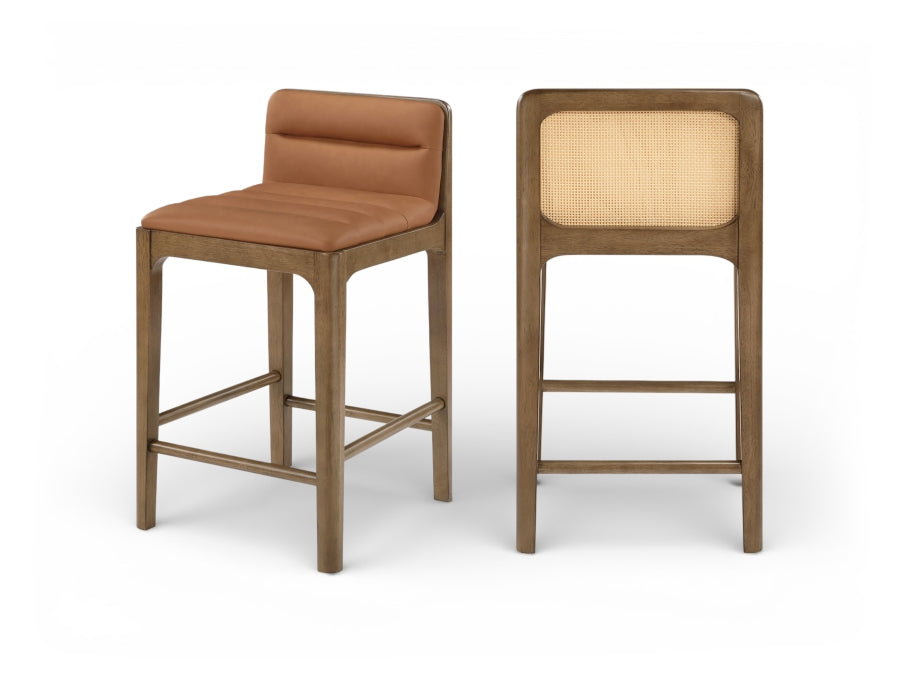 Ellis Cane And Vegan Leather Upholstered Counter Stool