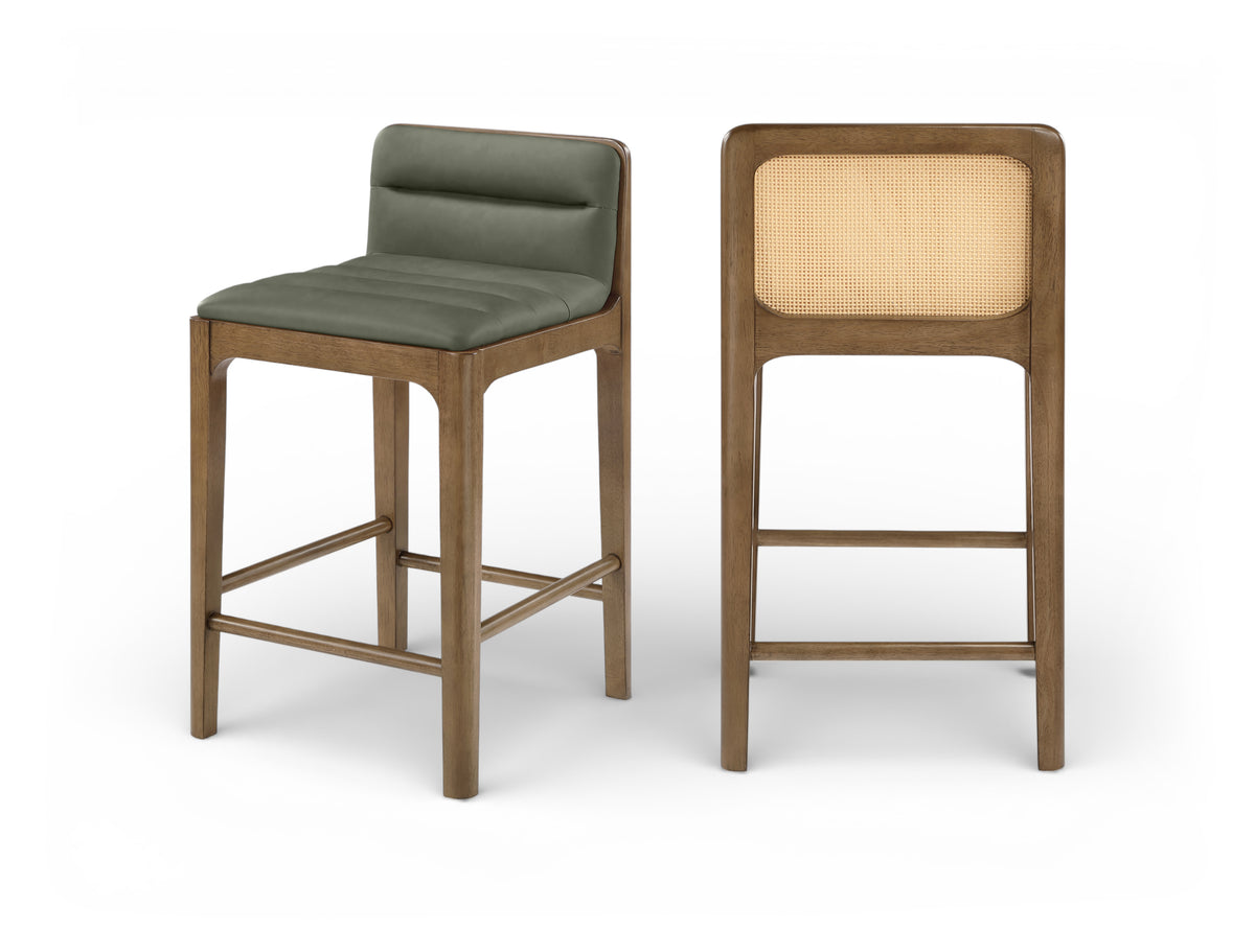 Ellis Cane And Vegan Leather Upholstered Counter Stool