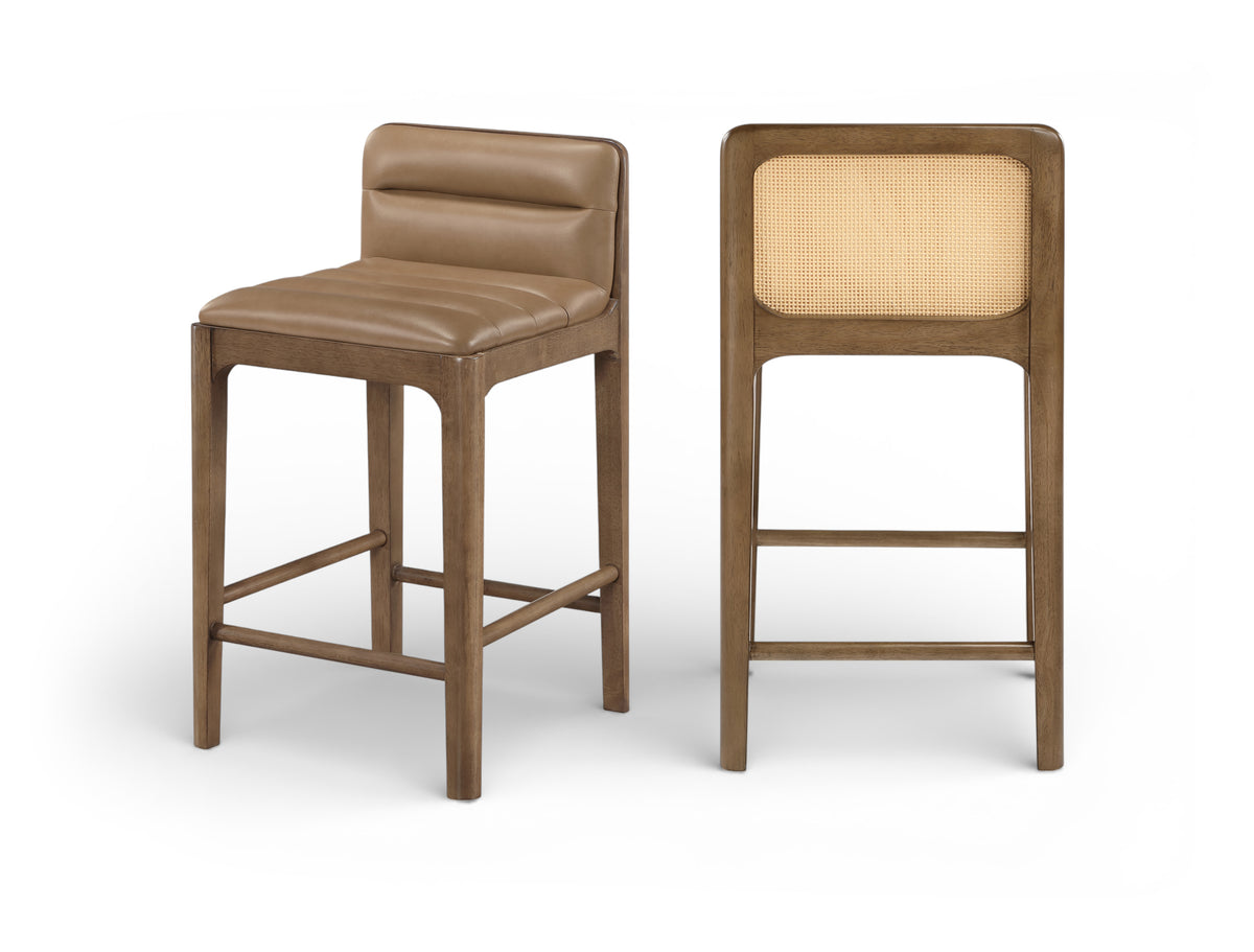 Ellis Cane And Vegan Leather Upholstered Counter Stool