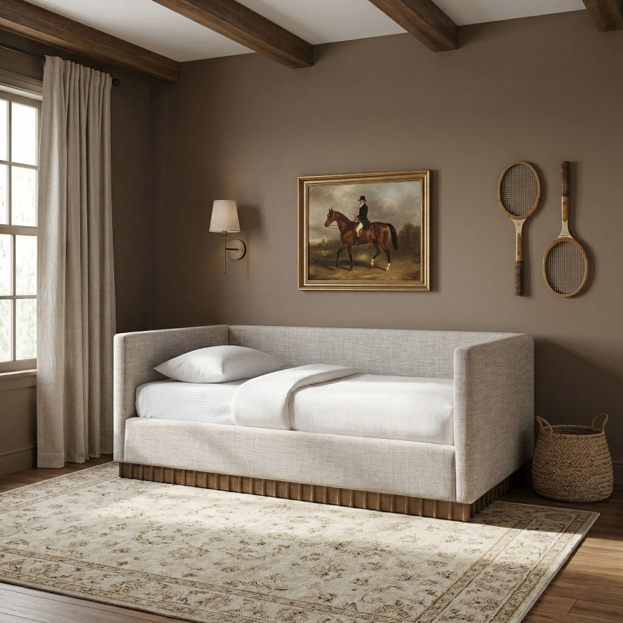 Teva Linen Textured Fabric Upholstered Twin DayBed