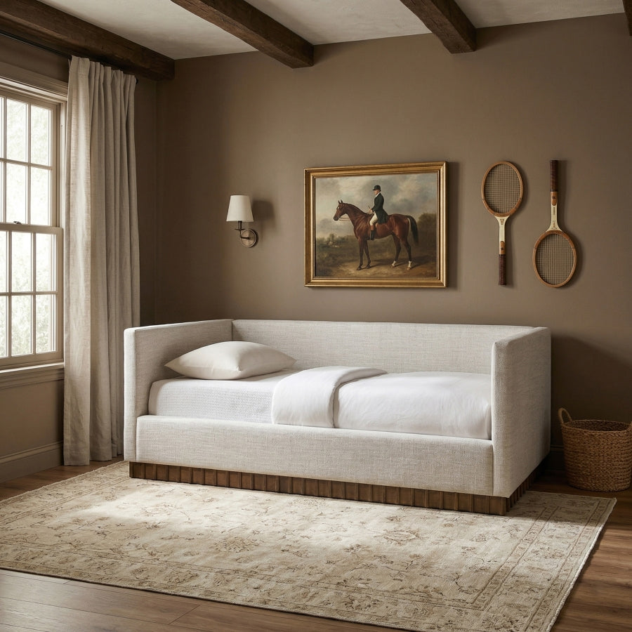 Teva Linen Textured Fabric Upholstered Twin DayBed