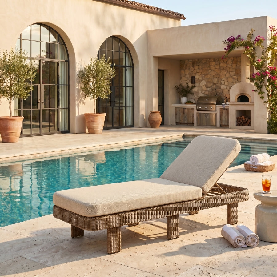 Sandbay Olefin Water Resistant Fabric And Wicker Outdoor Patio Chaise Lounge