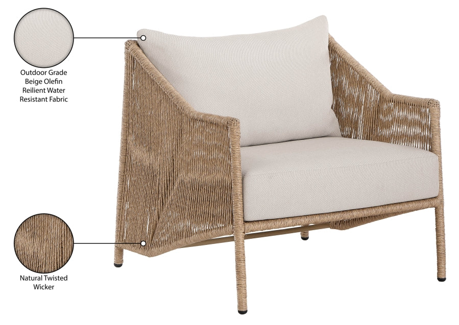 Coastline Olefin Water Resistant Fabric And Wicker Outdoor Patio Chair