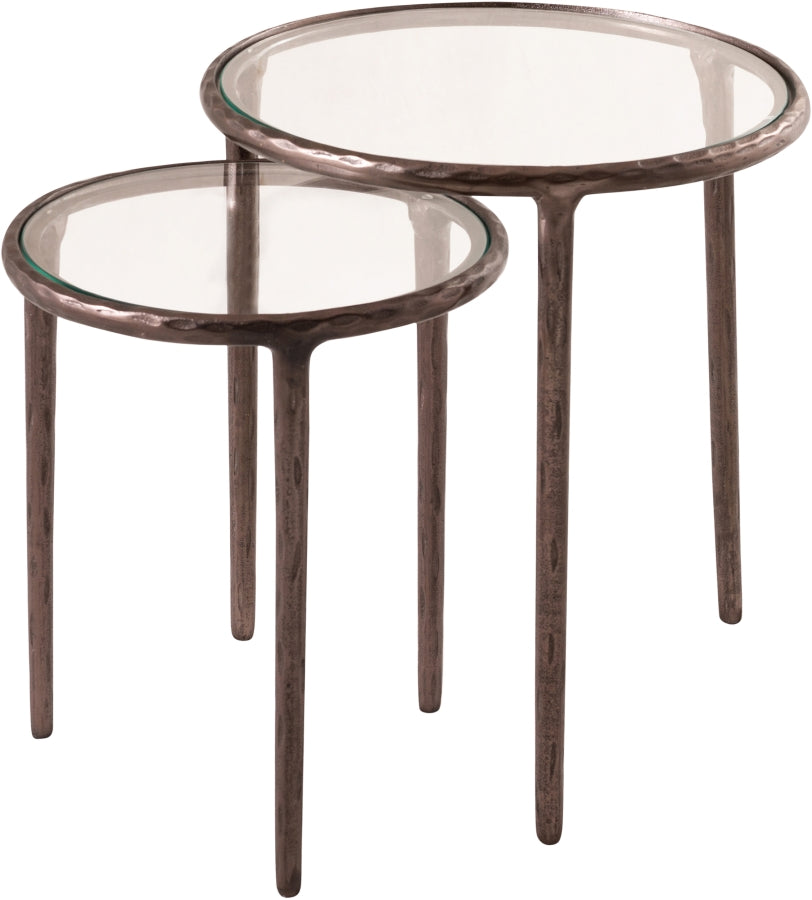 Evren Glass Top And Aluminum Base 2pc Nesting End Table