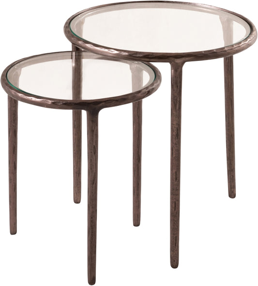 Evren Glass Top And Aluminum Base 2pc Nesting End Table